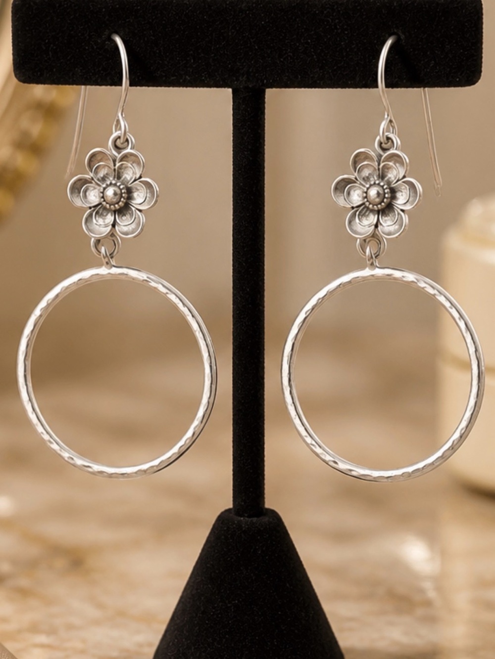 Brighton Silver Floral Hoop Earrings